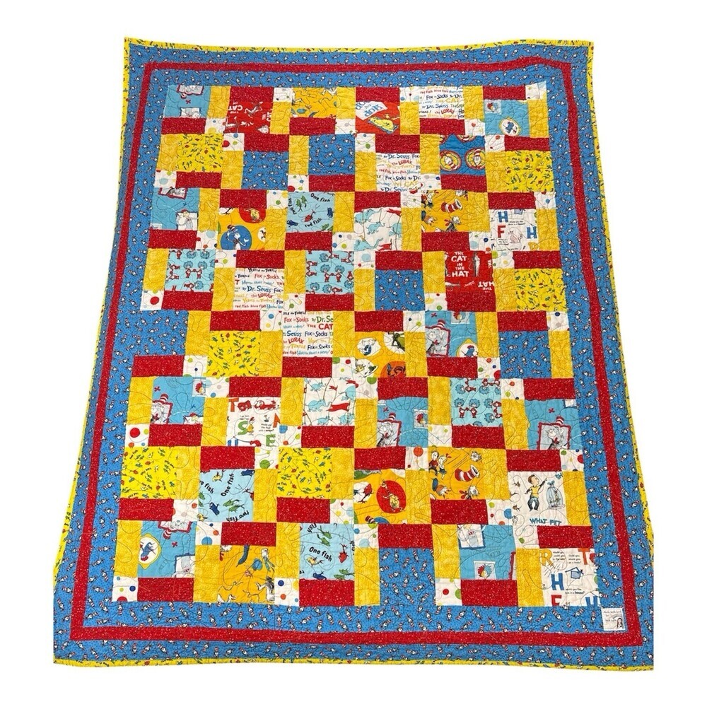 Handmade Dr. Suess Themed Quilt Colorful 55”L x 44”W